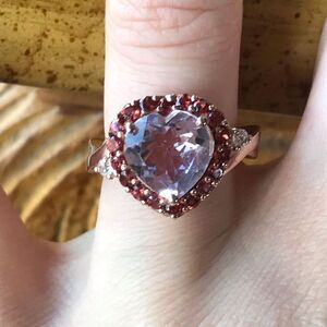 Rose De France Amethyst Red Garnet Sterling Silver Heart Ring Size 6
